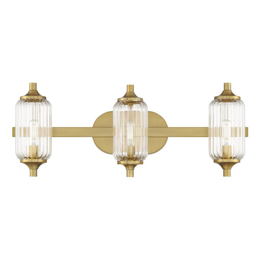 Savoy Essentials Holton 3 Light Bath, Warm Brass/Clear Ribbed