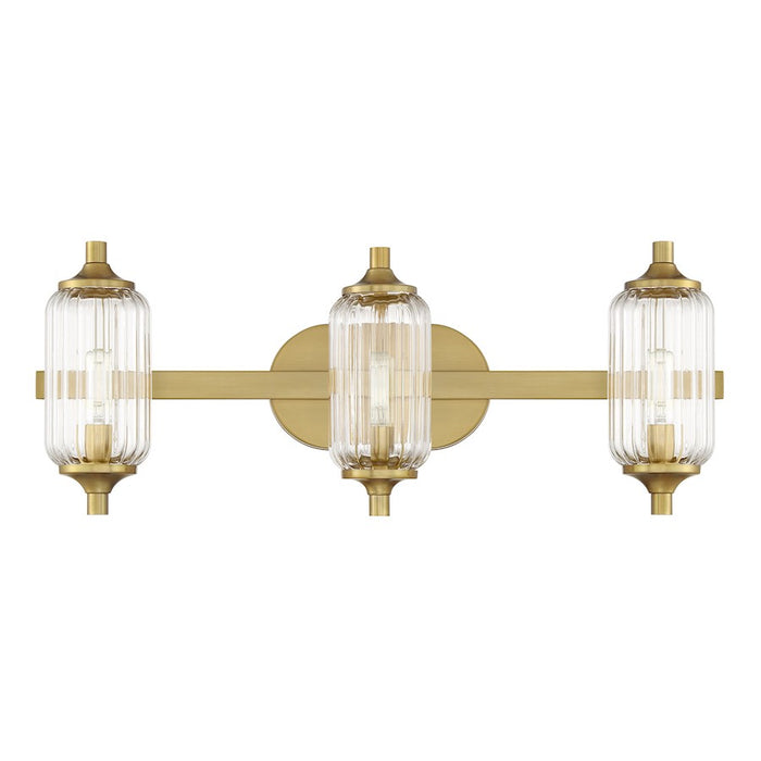 Savoy Essentials Holton 3 Light Bath, Warm Brass/Clear Ribbed