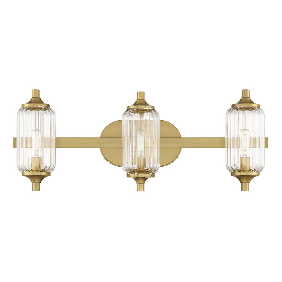 Savoy Essentials Holton 3 Light Bath, Warm Brass/Clear Ribbed