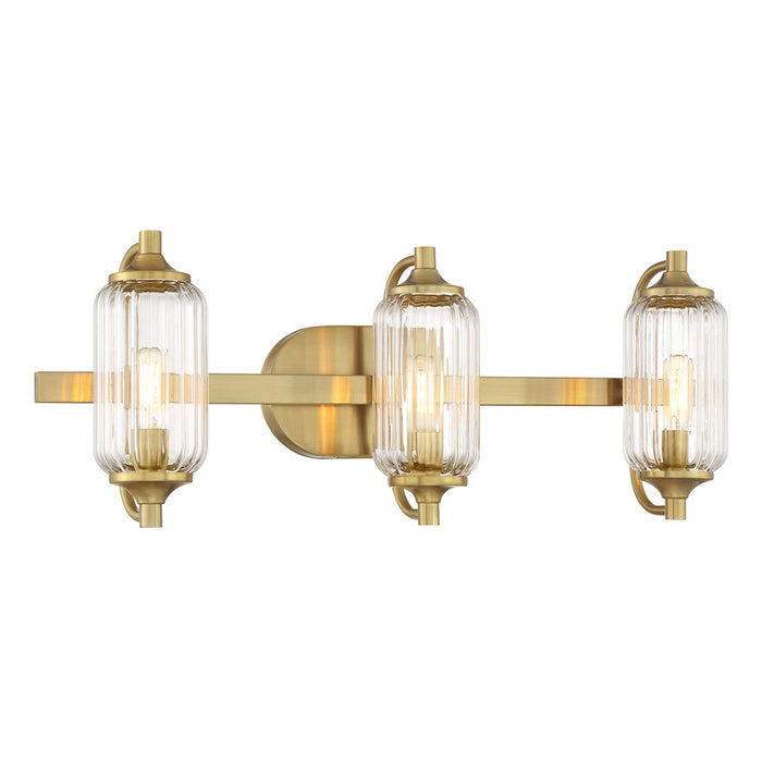 Savoy Essentials Holton 3 Light Bath, Warm Brass/Clear Ribbed