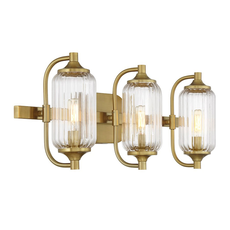 Savoy Essentials Holton 3 Light Bath, Warm Brass/Clear Ribbed