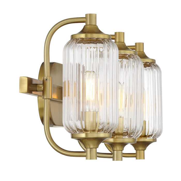 Savoy Essentials Holton 3 Light Bath, Warm Brass/Clear Ribbed