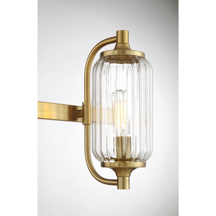 Savoy Essentials Holton 3 Light Bath, Warm Brass/Clear Ribbed