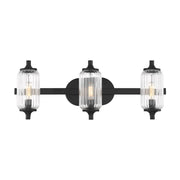 Savoy Essentials Holton 3 Light Bath, Matte Black/Clear Ribbed - 8-3024-3-BK