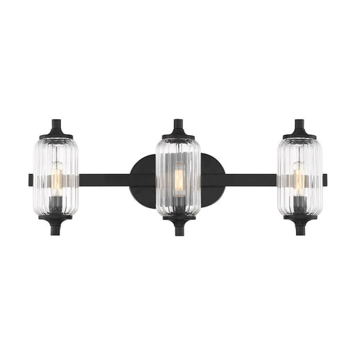 Savoy Essentials Holton 3 Light Bath, Matte Black/Clear Ribbed - 8-3024-3-BK