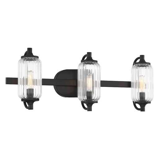 Savoy Essentials Holton 3 Light Bath, Matte Black/Clear Ribbed