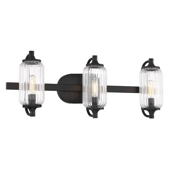 Savoy Essentials Holton 3 Light Bath, Matte Black/Clear Ribbed