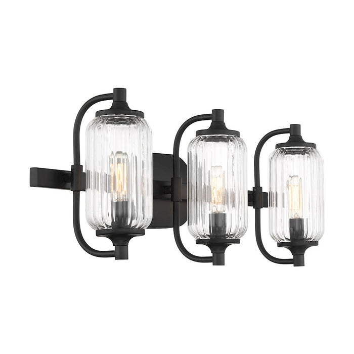 Savoy Essentials Holton 3 Light Bath, Matte Black/Clear Ribbed