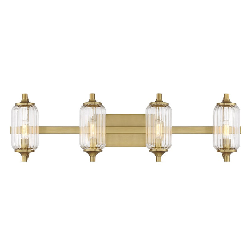 Savoy Essentials Holton 4 Light Bath, Warm Brass/Clear Ribbed