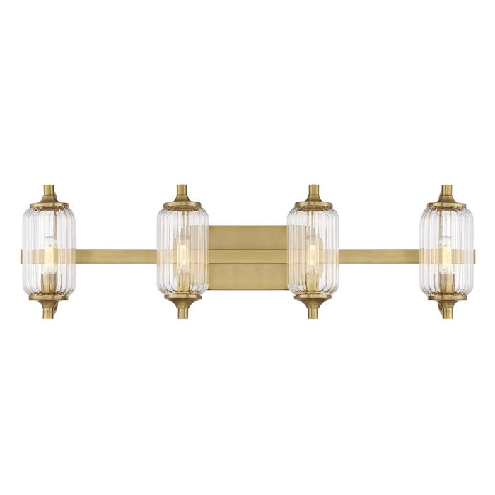 Savoy Essentials Holton 4 Light Bath, Warm Brass/Clear Ribbed - 8-3024-4-322