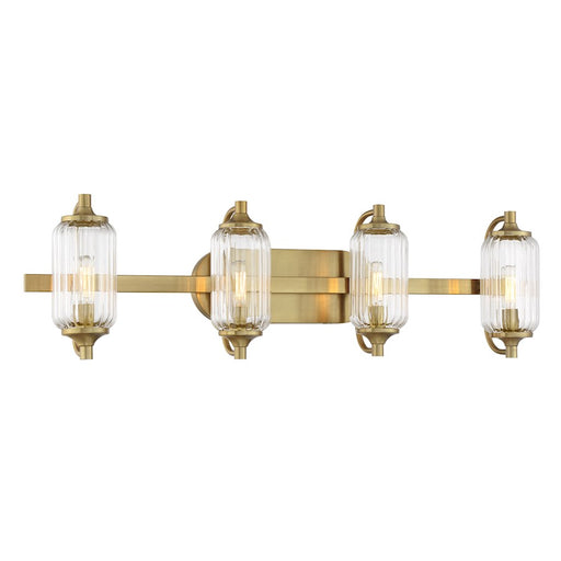 Savoy Essentials Holton 4 Light Bath, Warm Brass/Clear Ribbed