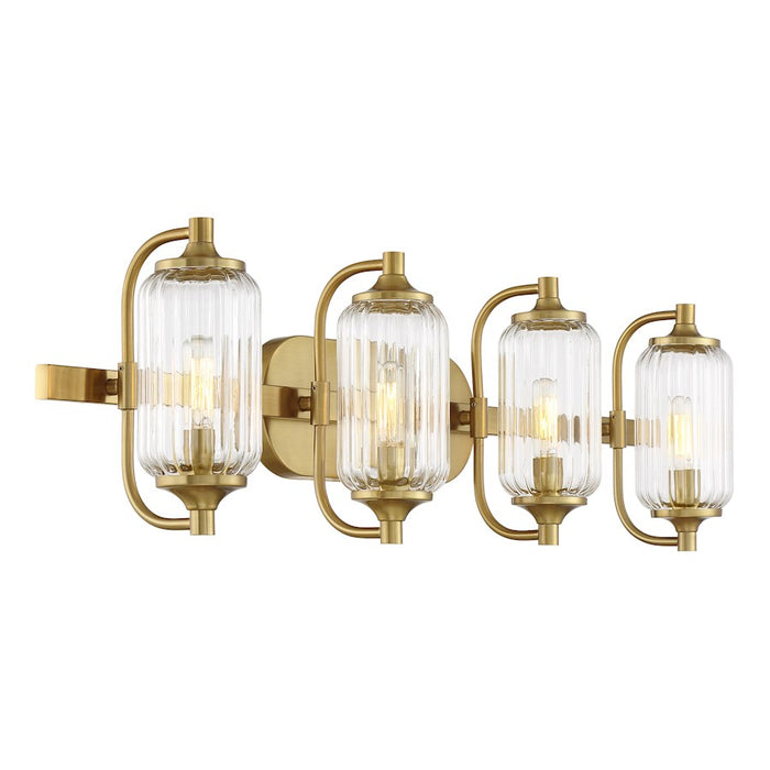 Savoy Essentials Holton 4 Light Bath, Warm Brass/Clear Ribbed