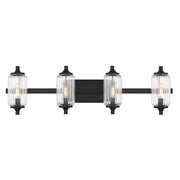Savoy Essentials Holton 4 Light Bath, Matte Black/Clear Ribbed - 8-3024-4-BK