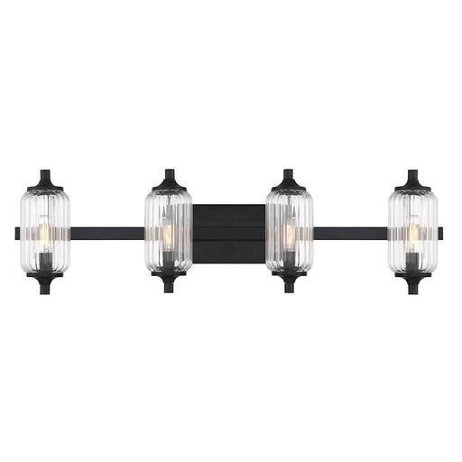 Savoy Essentials Holton 4 Light Bath, Matte Black/Clear Ribbed - 8-3024-4-BK