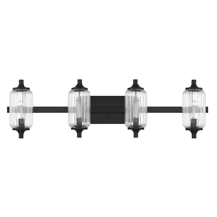 Savoy Essentials Holton 4 Light Bath, Matte Black/Clear Ribbed