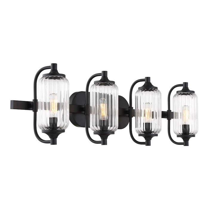 Savoy Essentials Holton 4 Light Bath, Matte Black/Clear Ribbed