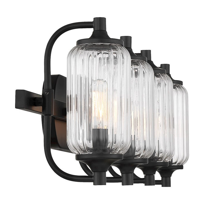 Savoy Essentials Holton 4 Light Bath, Matte Black/Clear Ribbed