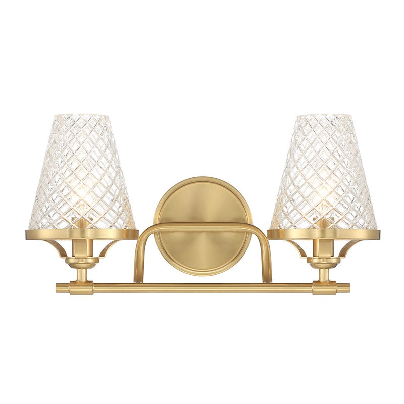 Savoy House Candler 2 Light Bath, Warm Brass/Clear