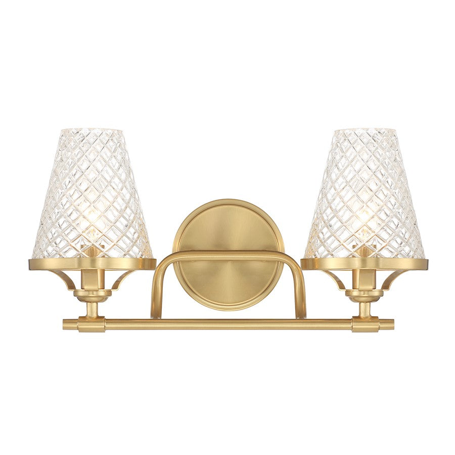 Savoy House Candler 2 Light Bath, Warm Brass/Clear - 8-3596-2-322