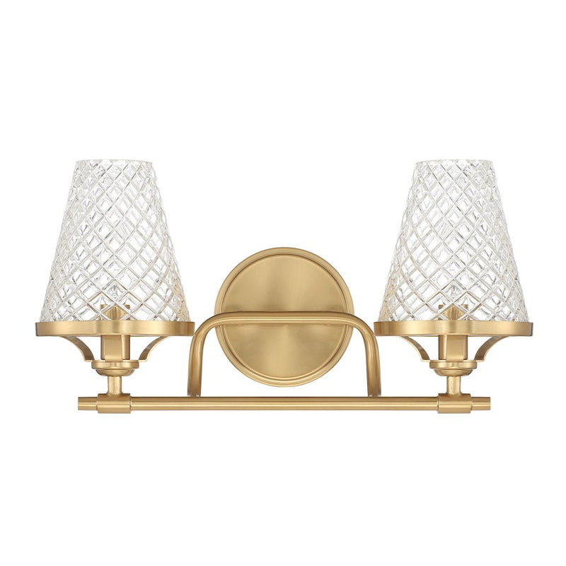 Savoy House Candler 2 Light Bath, Warm Brass/Clear