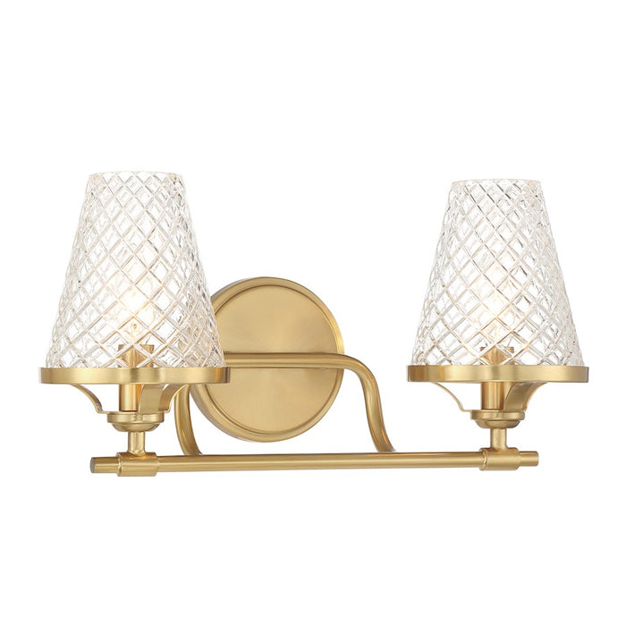 Savoy House Candler 2 Light Bath, Warm Brass/Clear