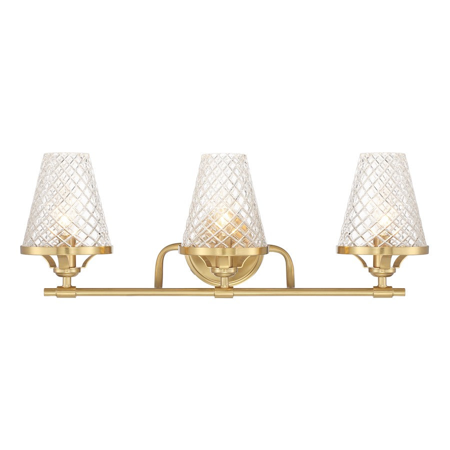 Savoy House Candler 3 Light Bath, Warm Brass/Clear - 8-3596-3-322