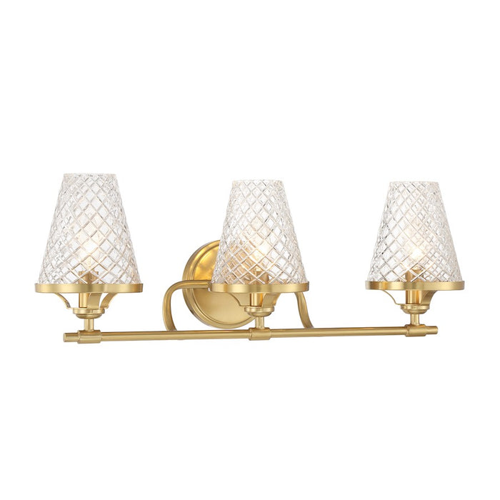 Savoy House Candler 3 Light Bath, Warm Brass/Clear