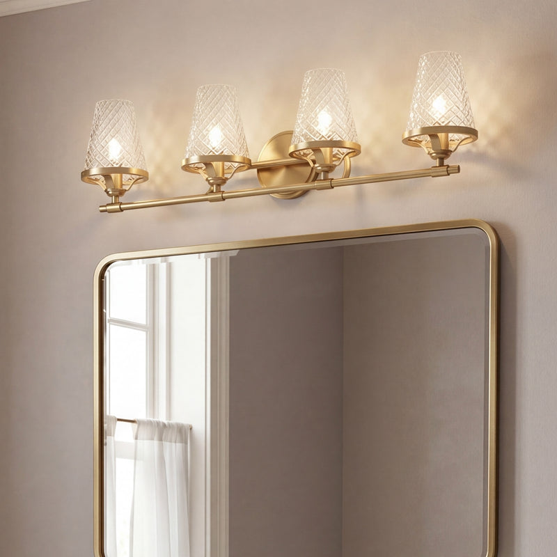 Savoy House Candler 4 Light Bath, Warm Brass/Clear