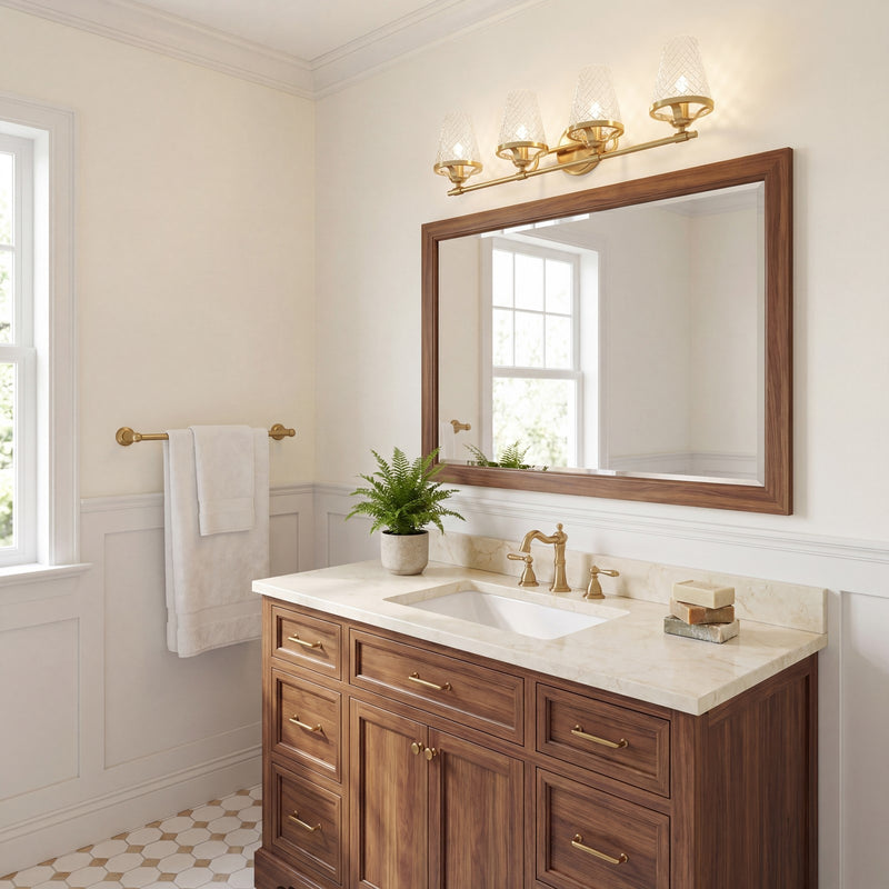 Savoy House Candler 4 Light Bath, Warm Brass/Clear