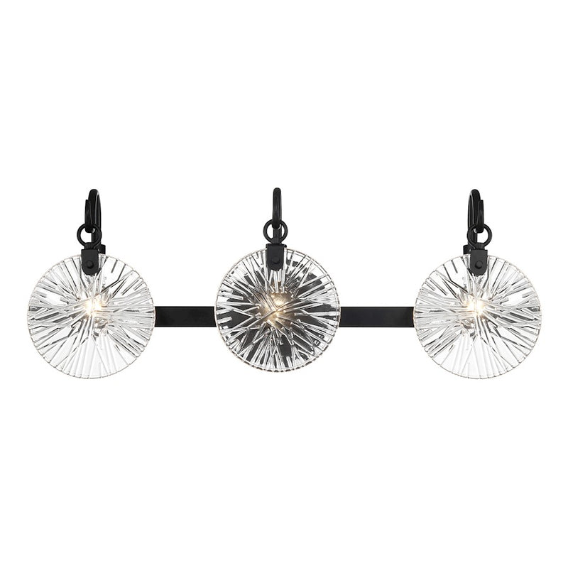 Savoy House Addison 3 Light Bath, Matte Black/Clear Starburst