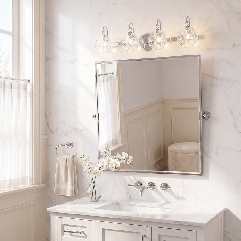 Savoy House Addison 4 Light Bath, Polished Chrome/Clear Starburst