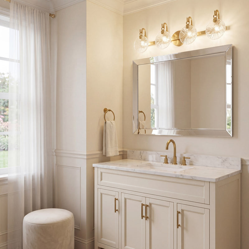 Savoy House Addison 4 Light Bath, Warm Brass/Clear Starburst
