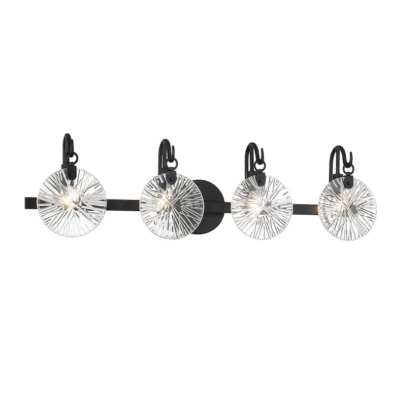 Savoy House Addison 4 Light Bath, Matte Black/Clear Starburst