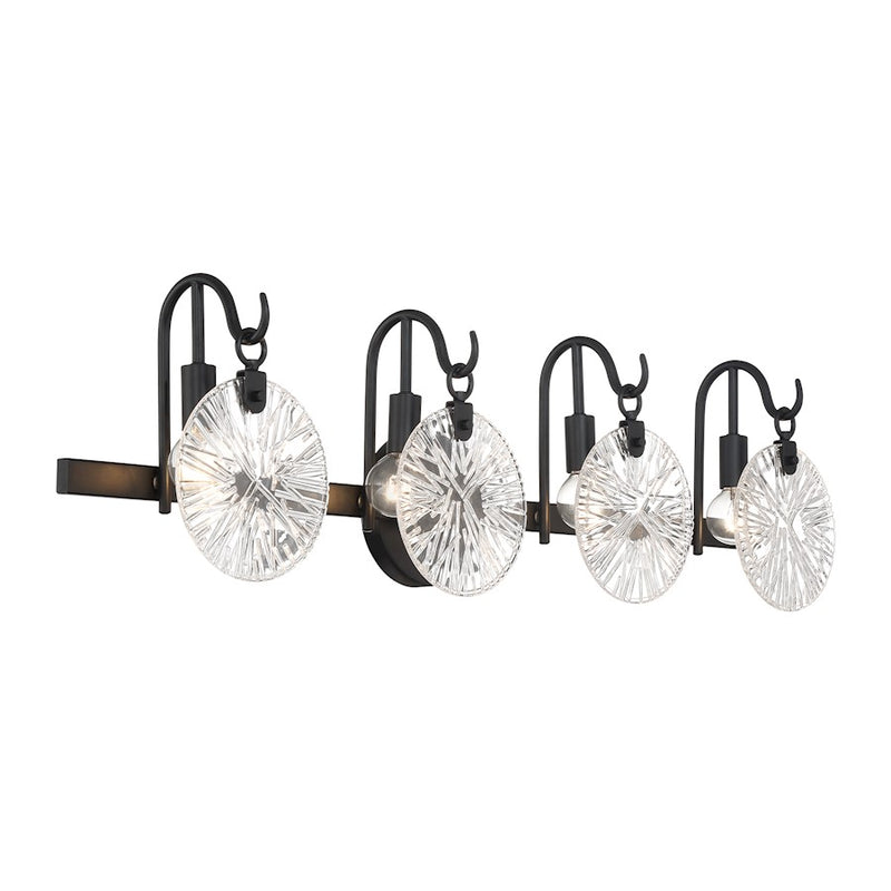 Savoy House Addison 4 Light Bath, Matte Black/Clear Starburst