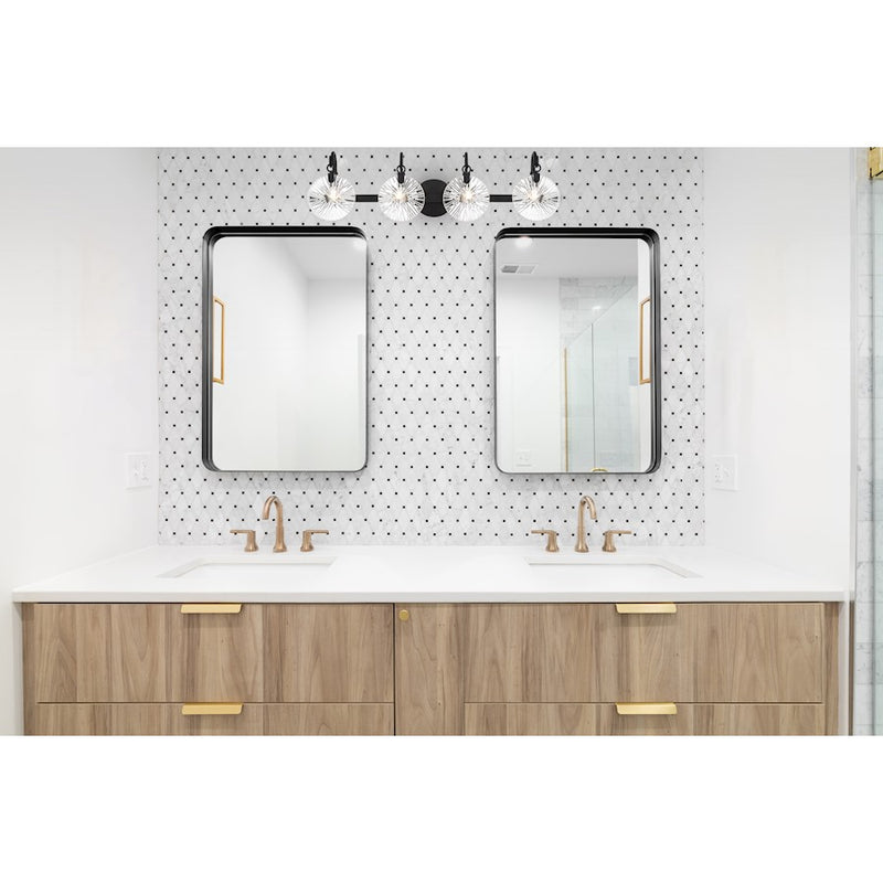 Savoy House Addison 4 Light Bath, Matte Black/Clear Starburst