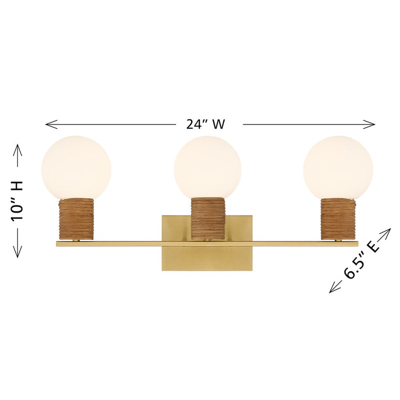 Savoy House Jarrell 3 Lt Bath Sconce, White, Warm Brass