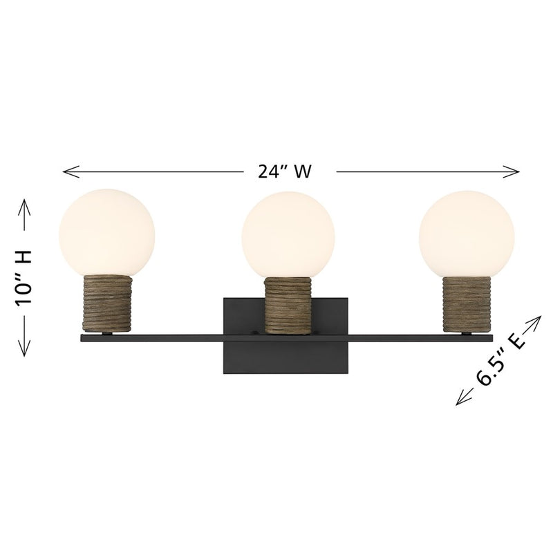 Savoy House Jarrell 3 Lt Bath Sconce, White, Matte Black