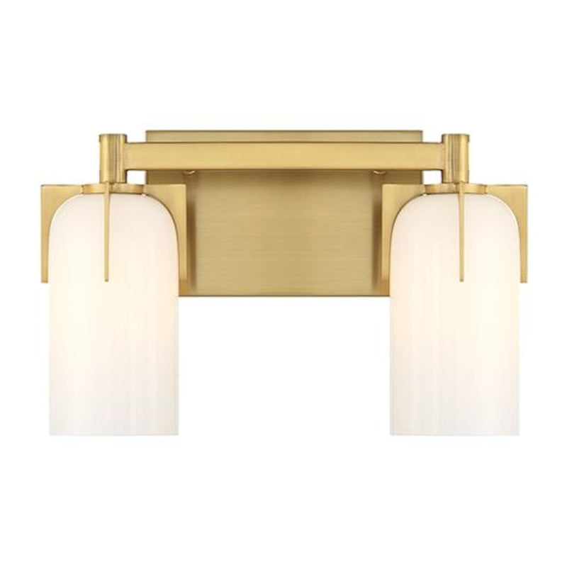 Savoy House Caldwell 2 Light Bath, Warm Brass/Etched White Opal