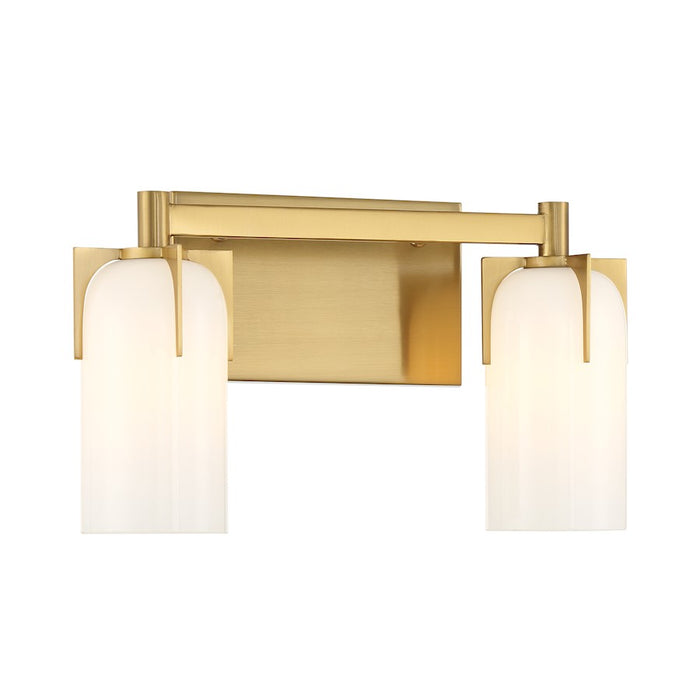 Savoy House Caldwell 2 Light Bath, Warm Brass/Etched White Opal