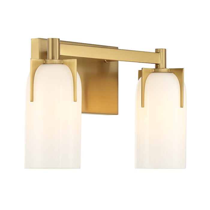 Savoy House Caldwell 2 Light Bath, Warm Brass/Etched White Opal