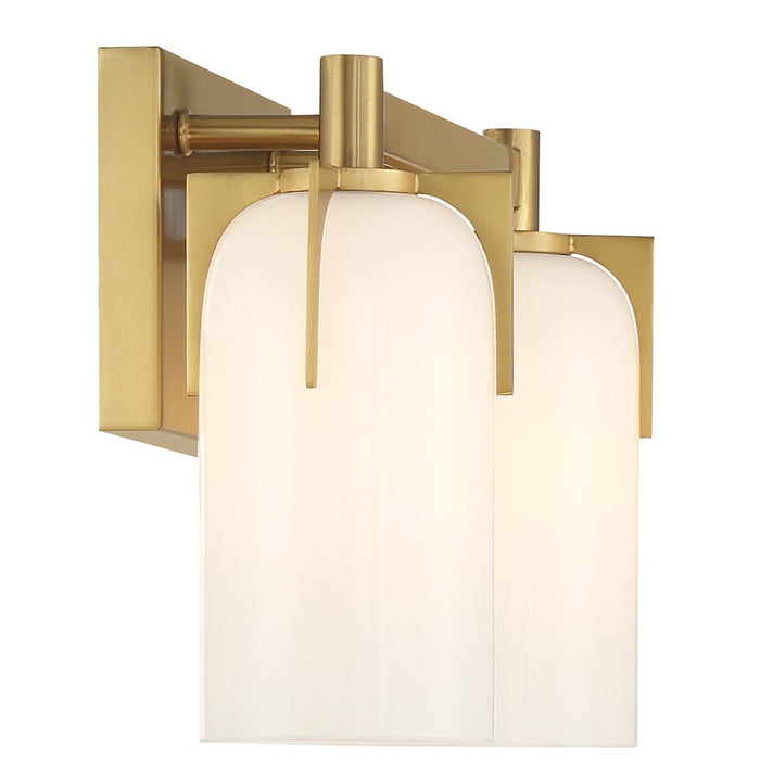 Savoy House Caldwell 2 Light Bath, Warm Brass/Etched White Opal