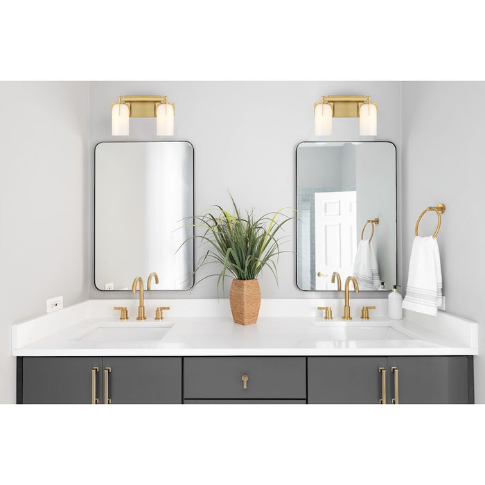 Savoy House Caldwell 2 Light Bath, Warm Brass/Etched White Opal