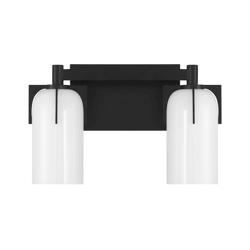 Savoy House Caldwell 2 Light Bath, Matte Black/Etched White Opal