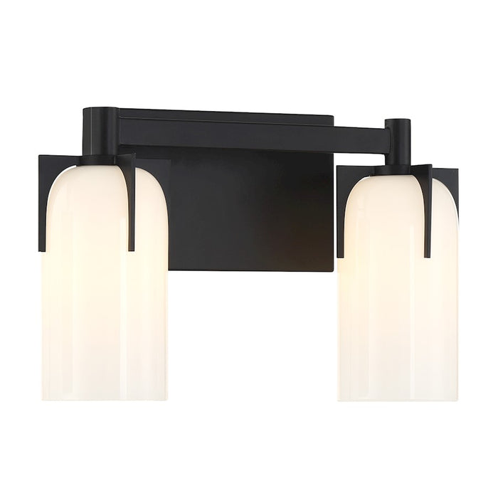 Savoy House Caldwell 2 Light Bath, Matte Black/Etched White Opal