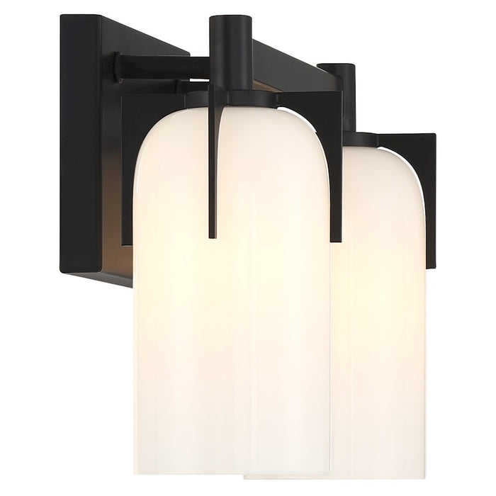 Savoy House Caldwell 2 Light Bath, Matte Black/Etched White Opal