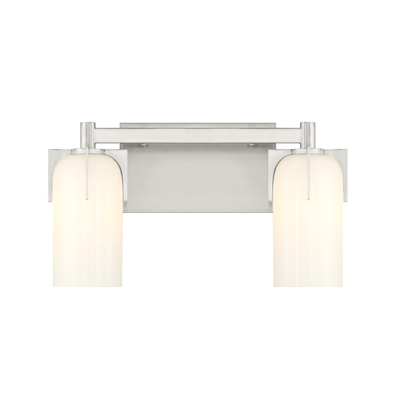 Savoy House Caldwell 2 Light Bath, Satin Nickel/Etched White Opal
