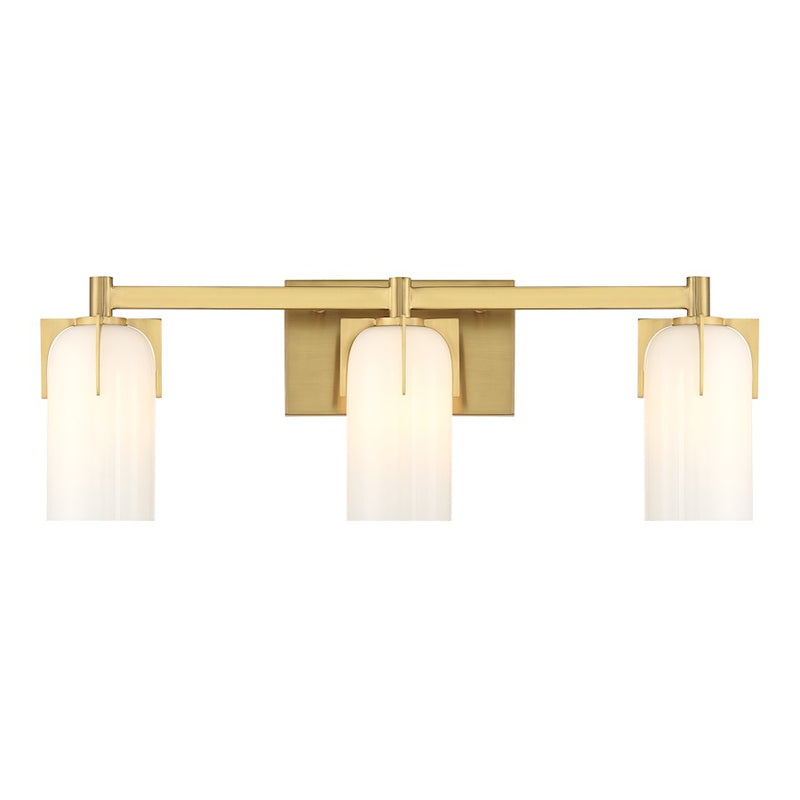 Savoy House Caldwell 3 Light Bath, Warm Brass/Etched White Opal