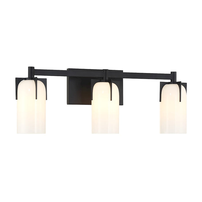 Savoy House Caldwell 3 Light Bath, Matte Black/Etched White Opal