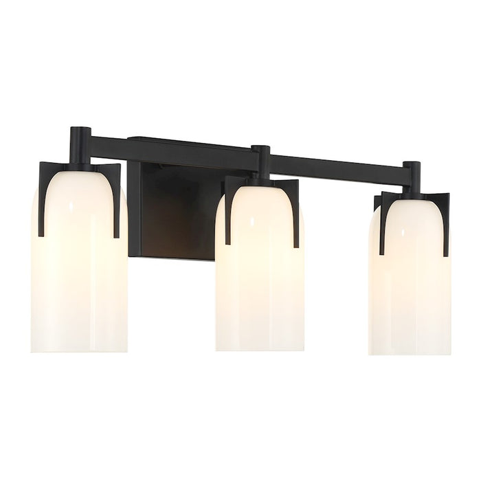 Savoy House Caldwell 3 Light Bath, Matte Black/Etched White Opal