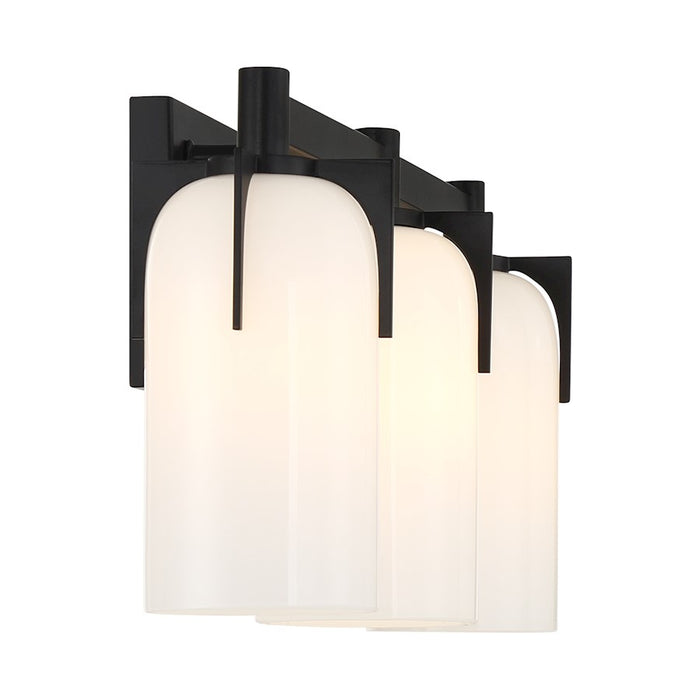 Savoy House Caldwell 3 Light Bath, Matte Black/Etched White Opal